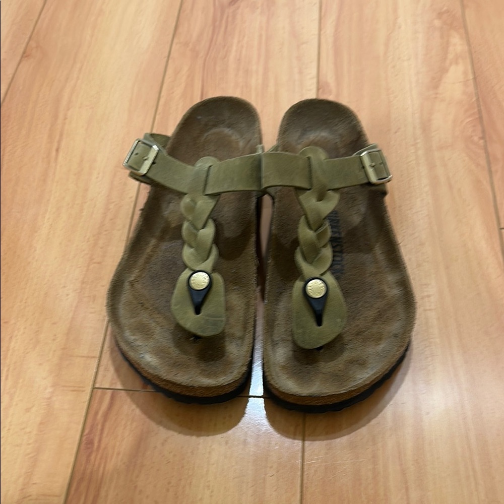 Birkenstock Gizeh Braided Sandals-Oiled Leather-Olive